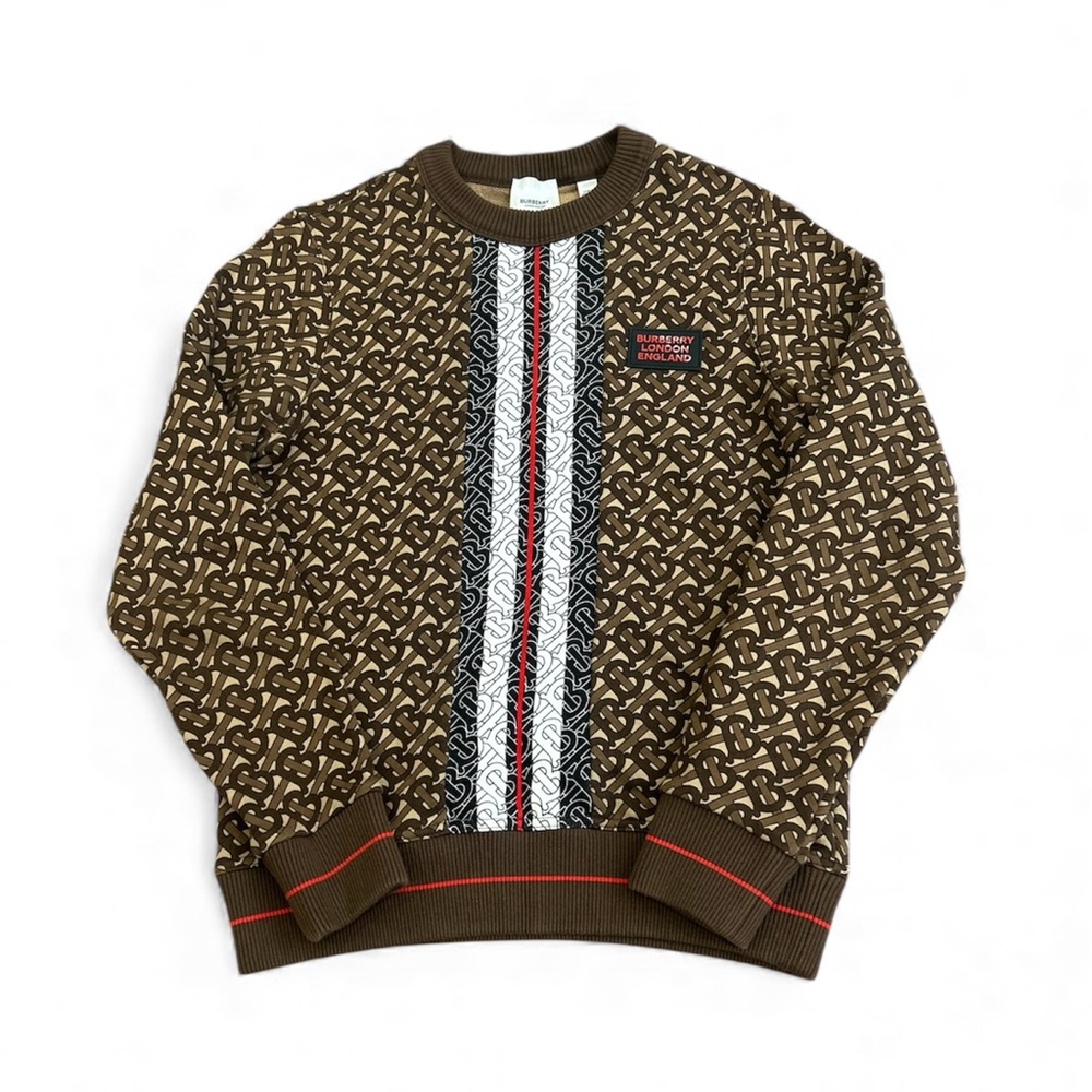Burberry TB Brown Monogram Stripe Crewneck Sweatshirt XXS Luxury